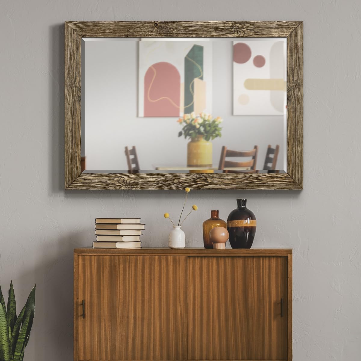 Renditions Gallery Walnut Vanity Mirror Rectangular Barnwood Framed Wall Mirror for Home Decor, Vertical or Horizontal Hanging, 29X41