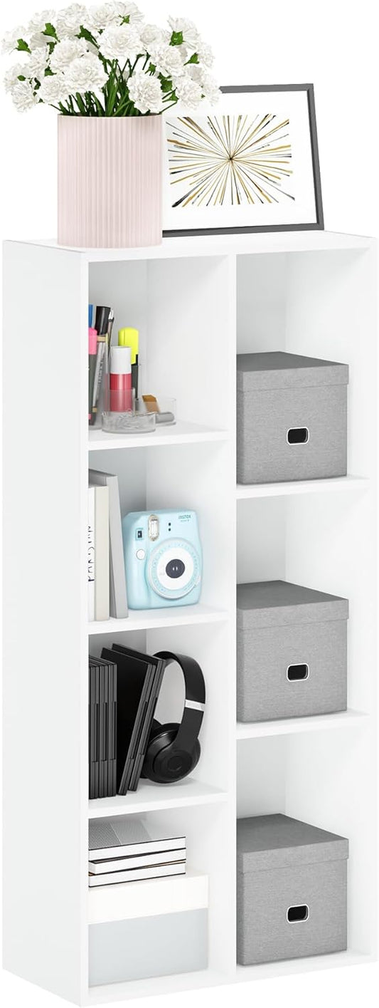 Furinno Luder Bookcase / Book / Storage , 7-Cube, White