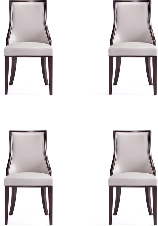 Manhattan Comfort Grand Avenue Faux Leather Dining Chairs, Parsons Accent Furniture with Padded Wingback Seat and Solid Beech Wood Frame, Set of 4, Light Grey