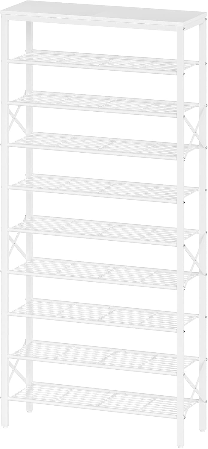 10 Tier Shoe Rack, Large Capacity Shoe Storage Organizer Holds 40 Pairs, Sturdy and Stable, for Entryway, Hallway, Closet, Dorm Room, White SS10WW