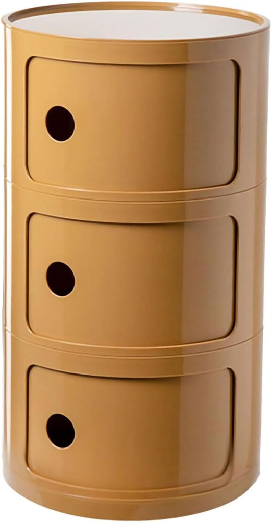 3 Tier Round Nightstand with Drawer, Ginger Yellow Round Side Table Small Plastic Storage End Table Suitable for Bedroom, Living Room, Bathroom (Ginger Yellow)