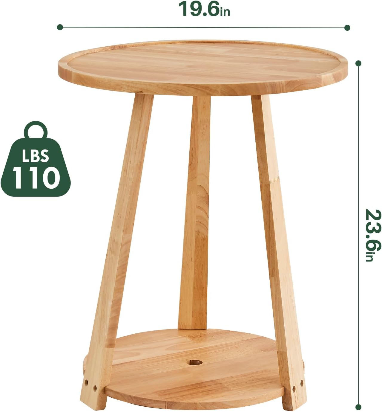 Round Solid Wood Side Table - Small Round Wooden End Table, Modern Living Room Side Beside Tables with Shelf for Couch Sofa Armchair Office Bedroom, Natural, 19.6 in x 19.6 in x 23.6 in