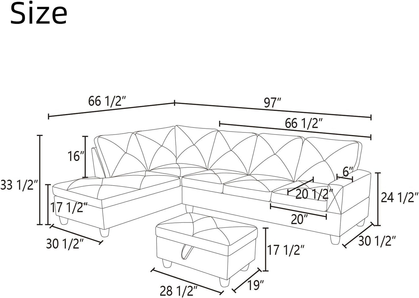 NAYSAYE L Shaped Couch, Leather Modular Sectional Couch with Ottoman Storage, Modern Lounge Sofa Convertible Sectional Couches for Living Room, Apartment, Dark Grey