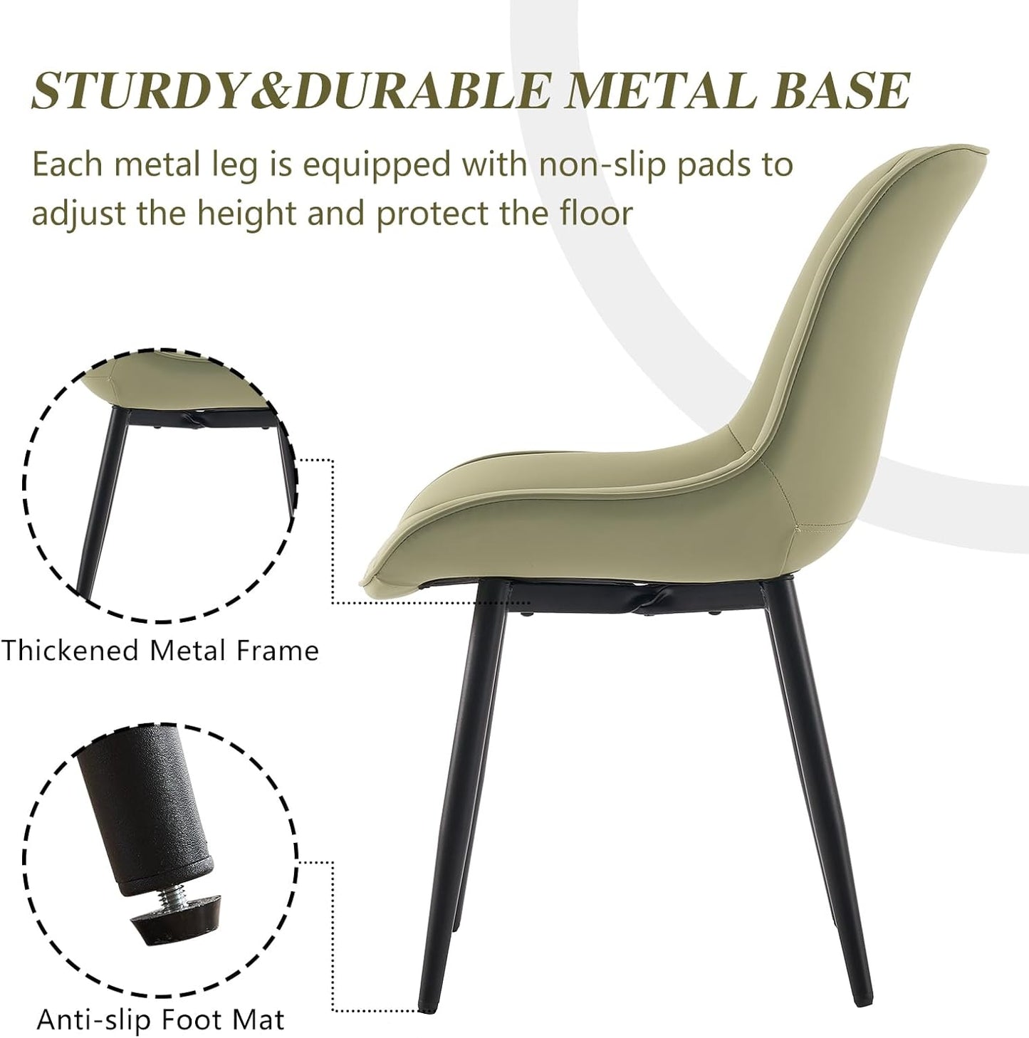 YOUNIKE Dining Chairs Set of 2 with High Back Mid Century Modern Kitchen Dining Room Chairs Faux Leather Upholstered Comfortable Wide Seat Padded Accent Side Chair for Living Room Avocado Green