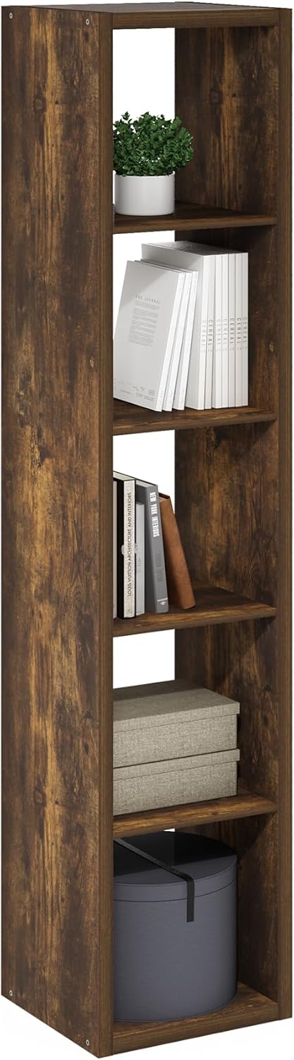 Furinno Cubicle Open Back Decorative Verticle Cube Storage Organizer, 5-Cube, Amber Pine