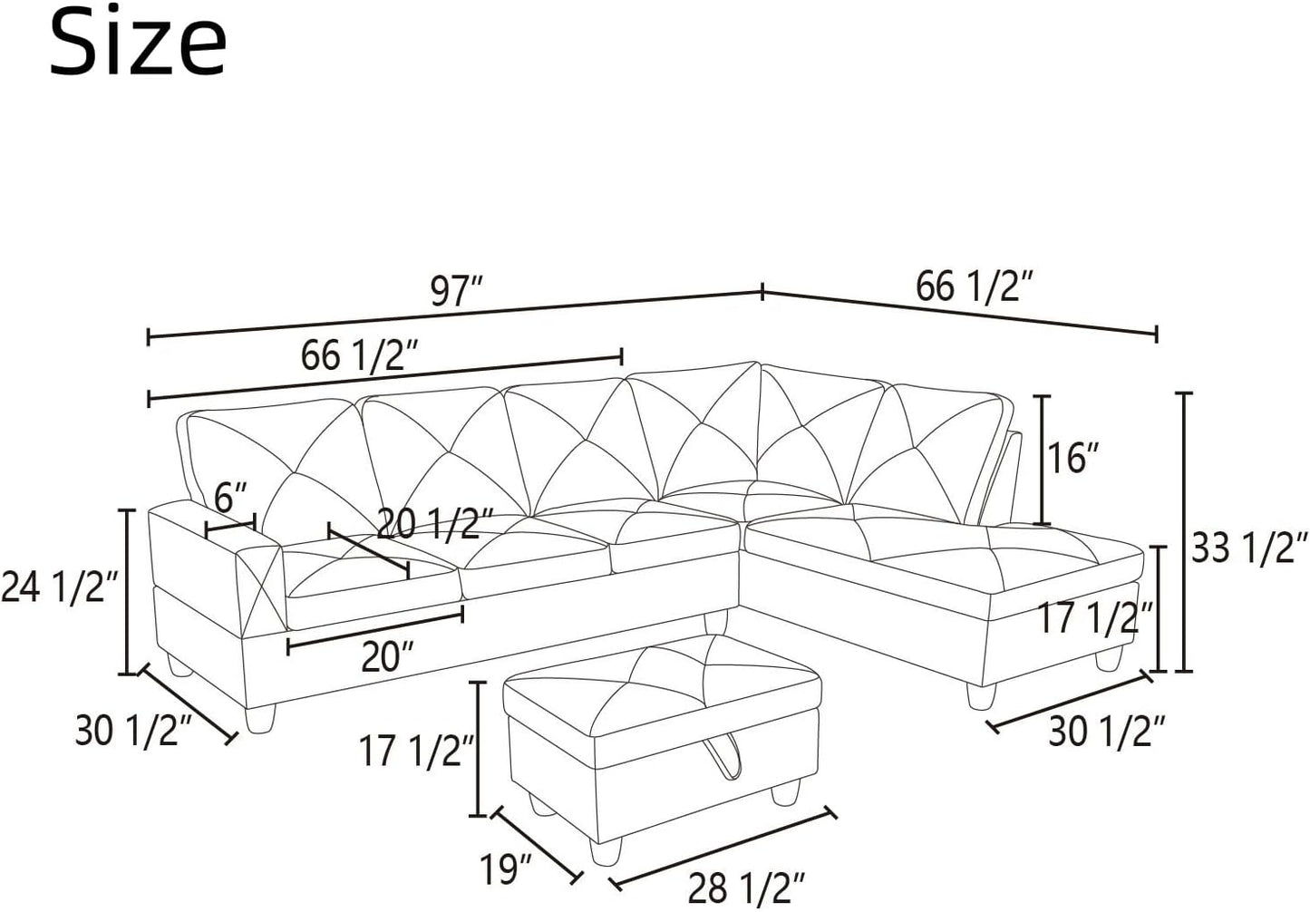 NAYSAYE L Shaped Couch, Modular Sectional Couch with Ottoman Storage, Modern Lounge Sofa Convertible Sectional Couches for Living Room, Apartment, Dark Grey