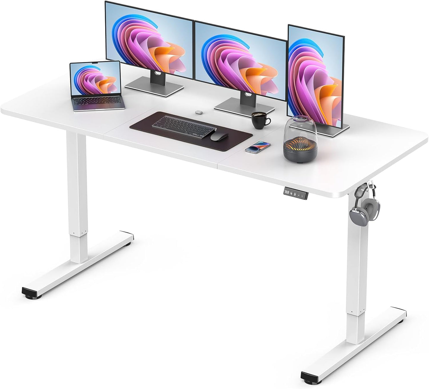 Standing Desk, Large Height Adjustable Electric Stand up Desk, 55 x 24 Inches Sit Stand Home Office Desk, with Splice Board, White Frame/White Top