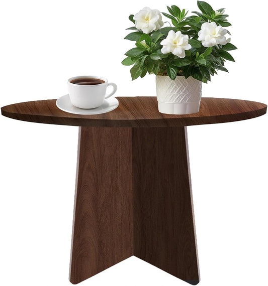Wood End Table, Round Side Tables Living Room, Small End Tables for Small Spaces, Sofa, Bedroom, Office, 19.7 x 17.7 in Wooden Side Table, Rustic Walnut