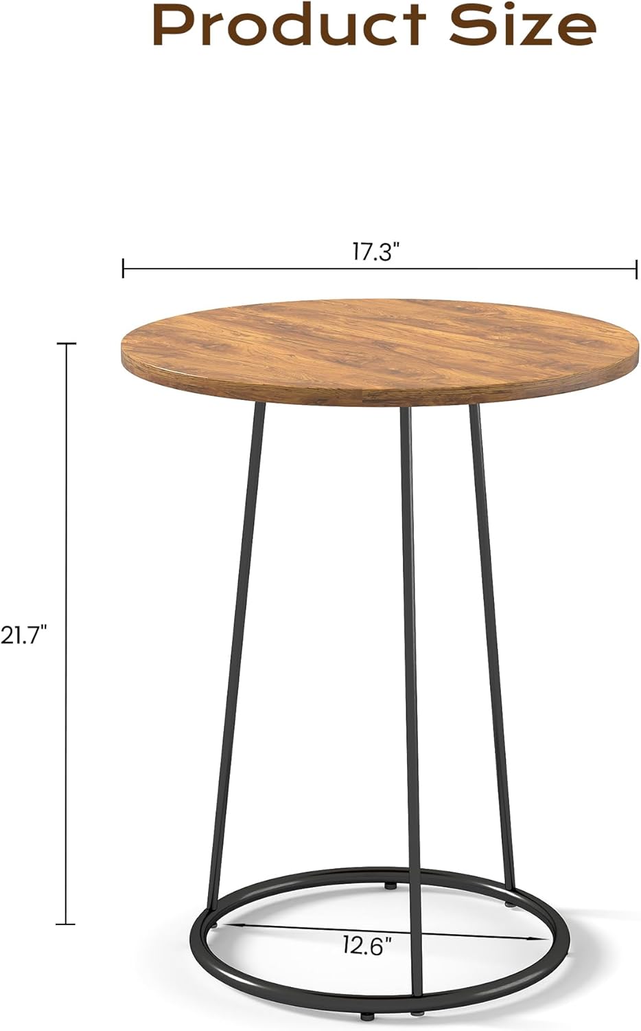 Manora Small Round Side Table, Rustic Brown Wood Accent Table with Metal Frame, Modern Farmhouse Bedside Nightstand for Bedroom and Office, Compact Furniture for Small Spaces