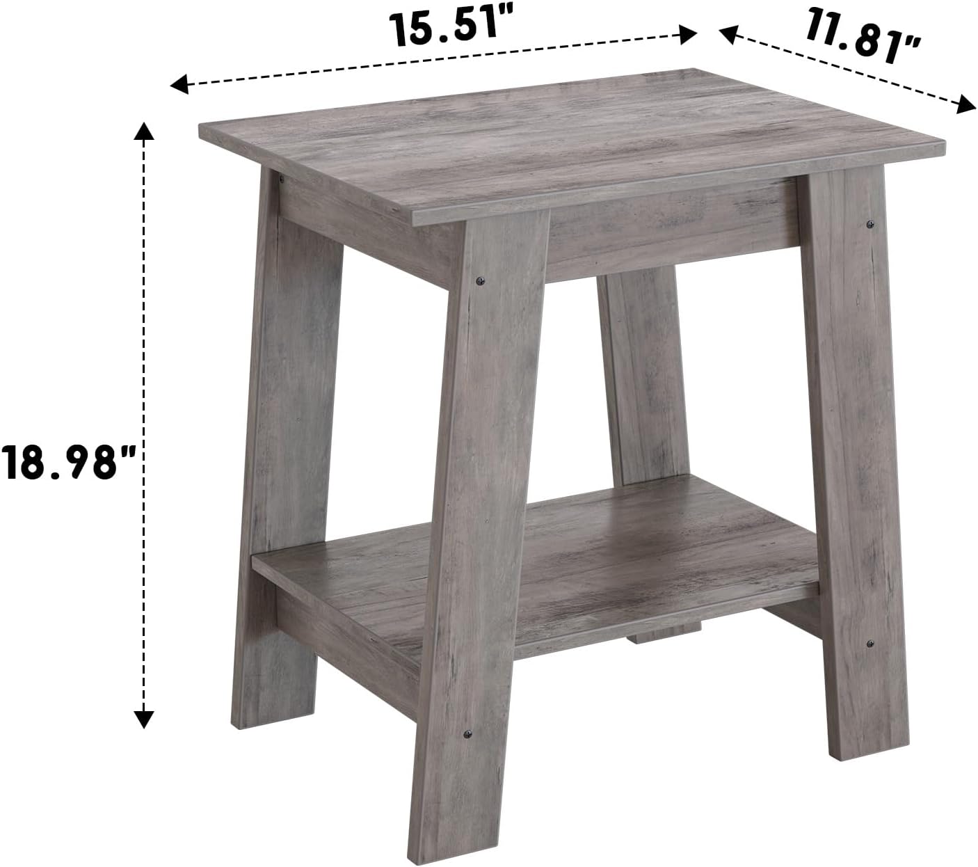 End Table, Set of 2, Side Table with 2-Tier Storage Shelf, Sofa Table for Small Space, Square Nightstand for Entryway, Farmhouse, Living Room, Easy Assembly, Grey