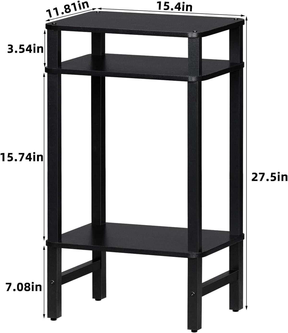 28in Tall Side Table 3-Tier Small Narrow End Table for Couch, Skinny Nightstand for Small Space, Farmhouse Slim Night Stand with Storage, Wooden Frame Thin Bedside Table, for Living Room, Black