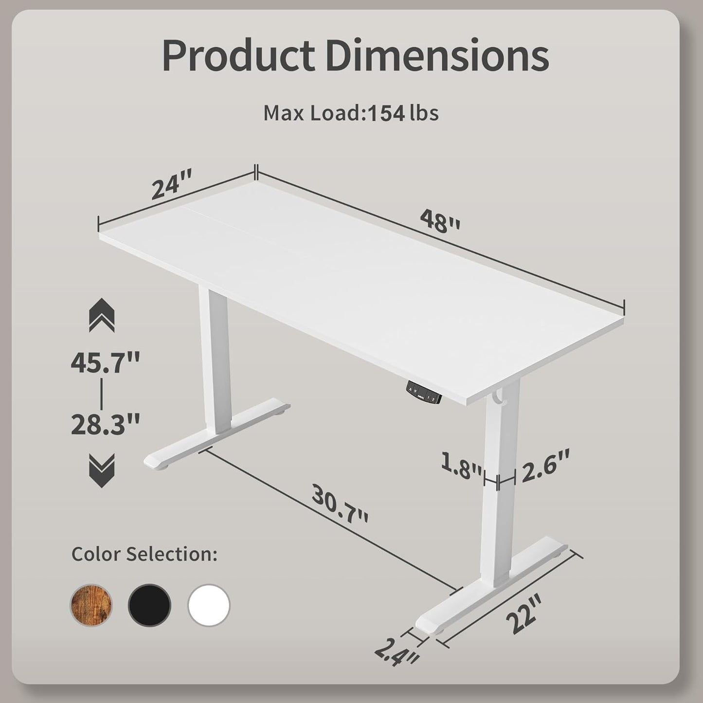 Agilestic Electric Standing Desk, 48 x 24 Inches Height Adjustable Desk, Sit Stand up for Work Office Home, Ergonomic Rising Computer Table with Memory Preset, White