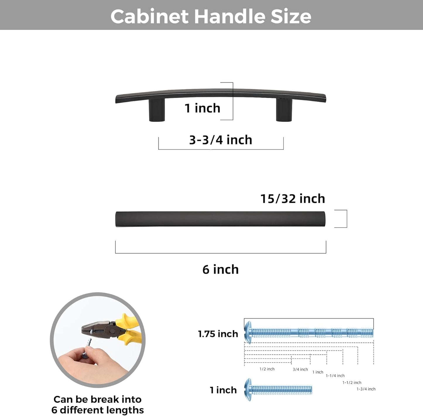 10 Pack Cabinet Handles 3.75" Hole Center - Curved Cabinet Pulls Black Drawer Pulls for Kitchen Cupboard Solid Hardware for Dresser Drawer Arch Hardware