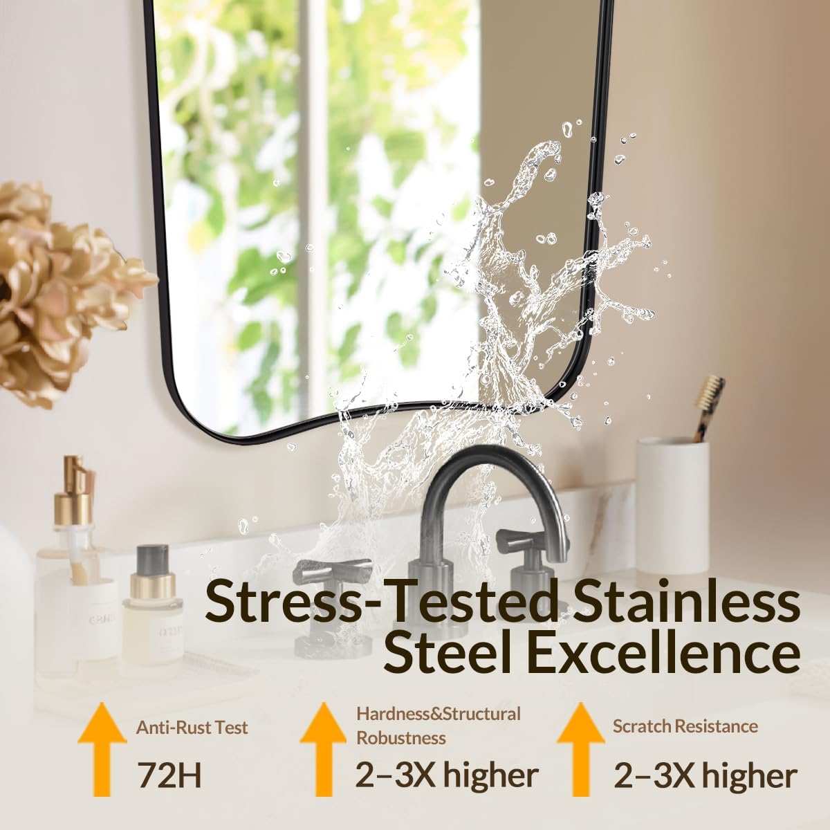 24x40 Black Mirror, Irregular Shaped Mirror with Curved Edge Design, Asymmetrical Bathroom Mirror, Wall Mounted Decorative Mirror for Powder Room, Foyer, Master Room, Hangs Vertical Only
