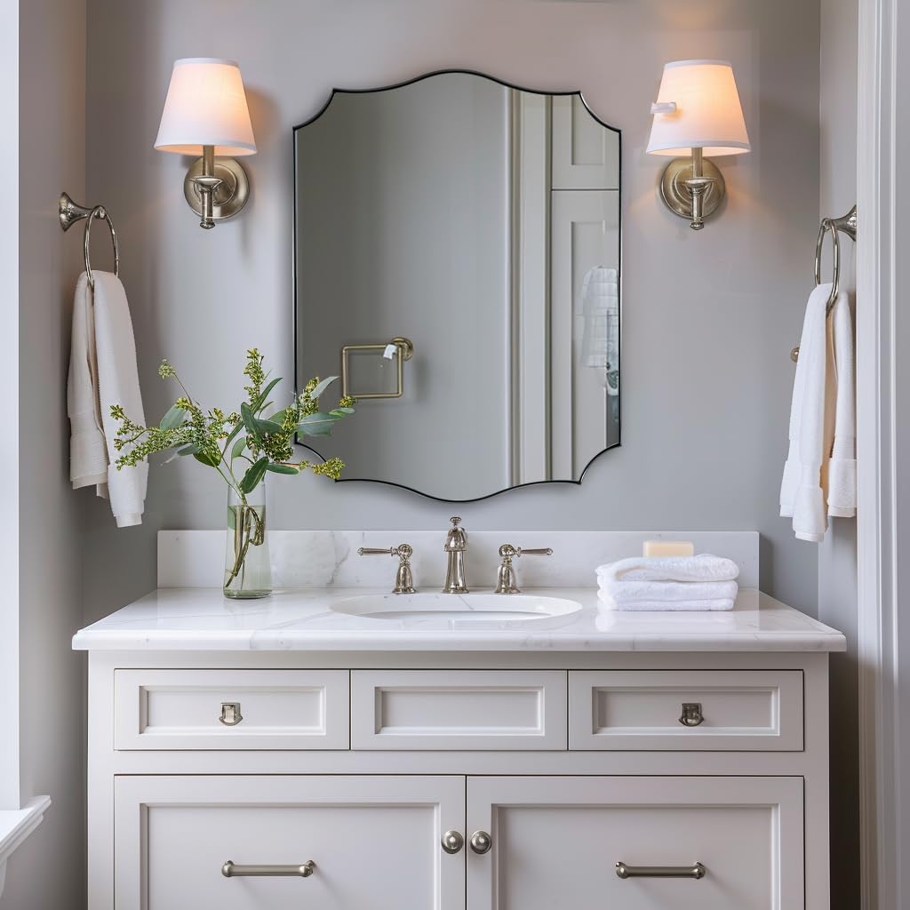 ANDY STAR Chrome Bathroom Mirror for Wall, 24x32 Inch Polished Chrome Mirror, Bathroom Mirror for Over Sink, Irregular Wall Mirror in Thin Stainless Steel Frame Deep 1’’, Wave Inspired Style