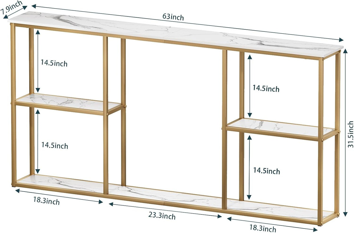 WOHOMO Gold Console Table,3-Tier Small Entryway Table for Hallway, Narrow Sofa Table Behind Couch for Living Room,Entrance(63 inch)