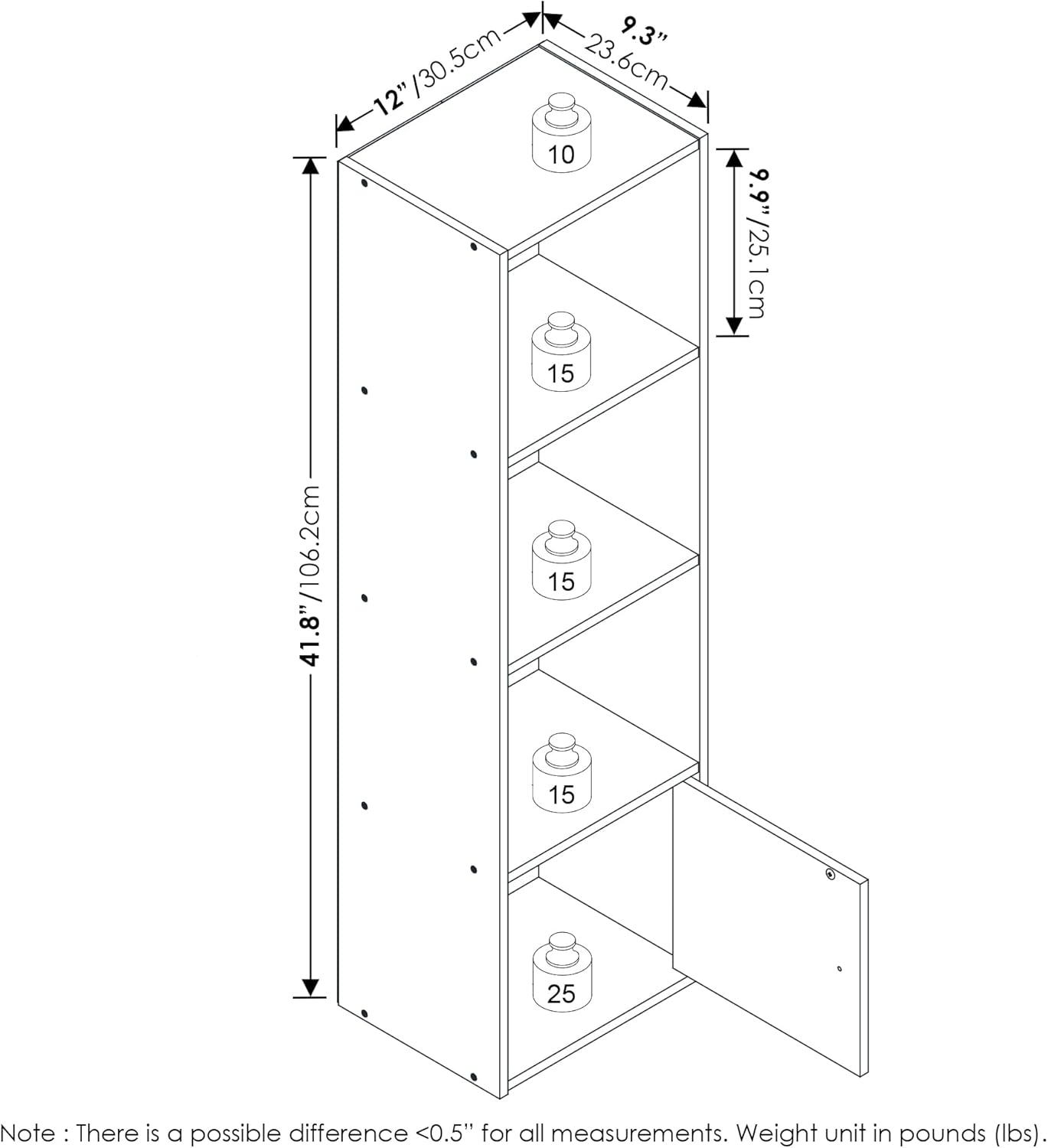 Furinno Luder Shelf Bookcase with 1 Door Storage Cabinet, French Oak
