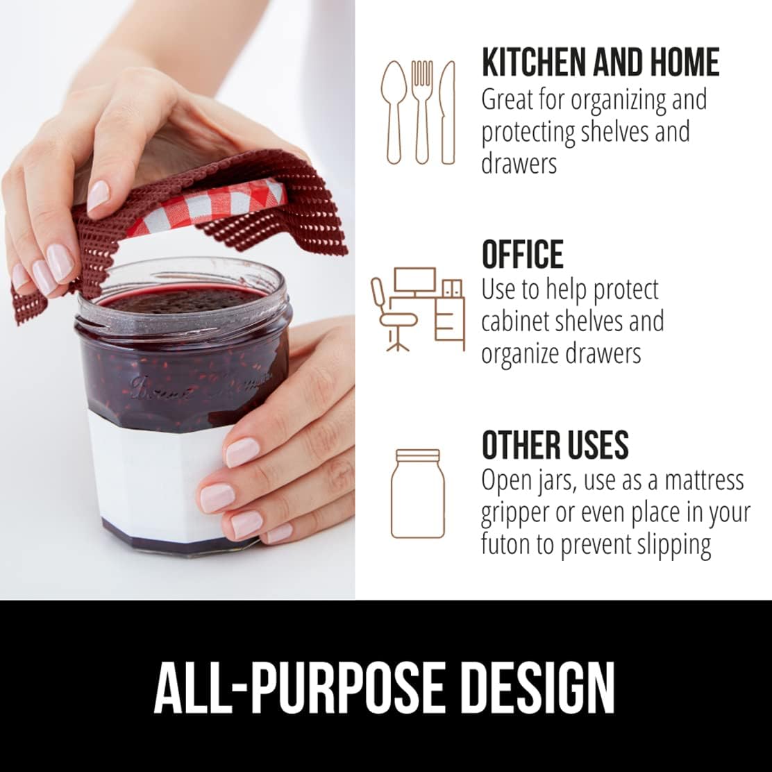 GORILLA GRIP powerGRIP Drawer Shelf and Cabinet Liner, Thick Strong Hold, Non-Adhesive Liners Protect Kitchen Cabinets and Cupboard, Bathroom Drawers, Easy Install, Breathable Mat, 20" x30', Red