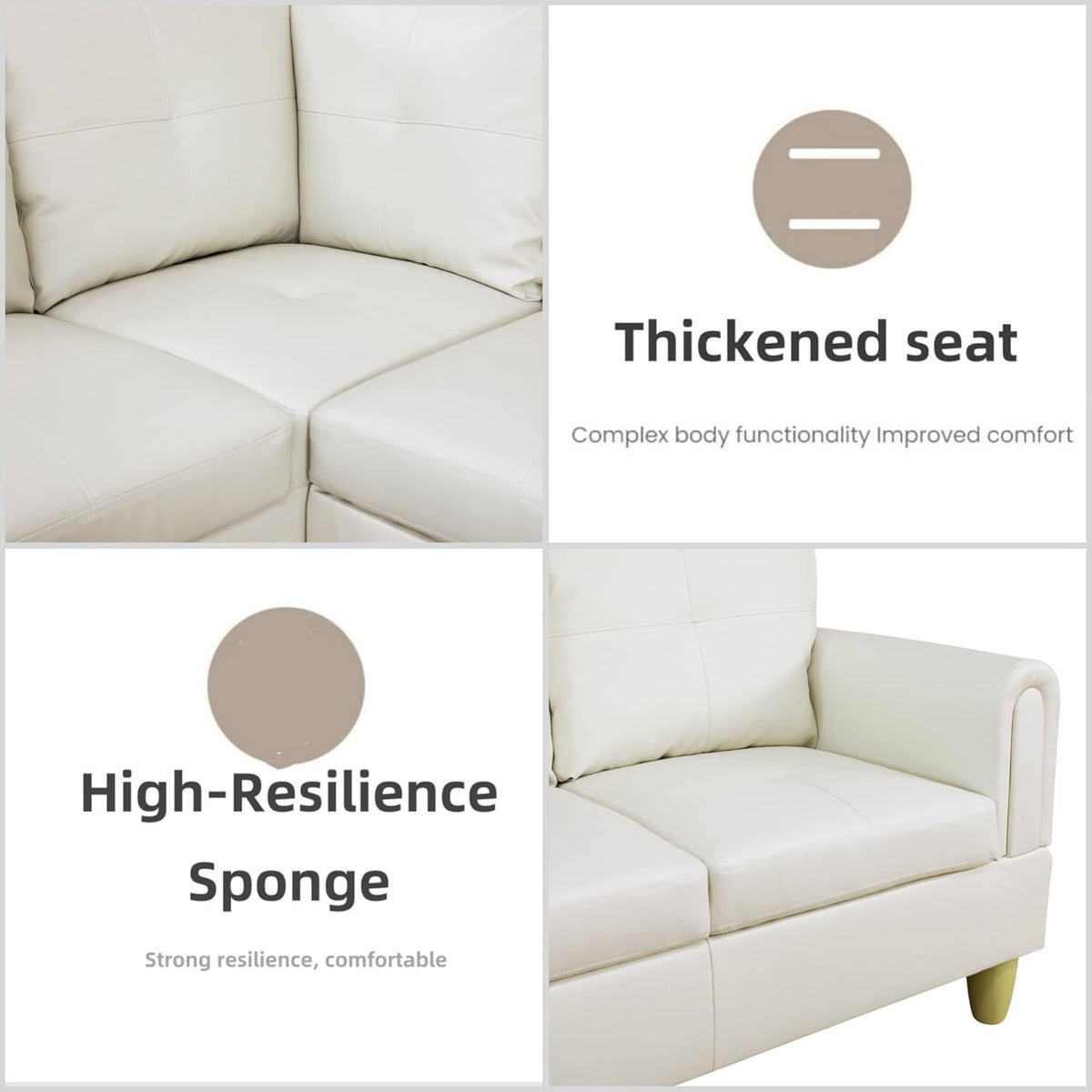 L Shaped Sectional Couches for Living Room, Modern Modular Sectional Sofa with Ottoman Storage, Comfy L Shaped Couch with Chaise for Bedroom Apartment Furniture, White