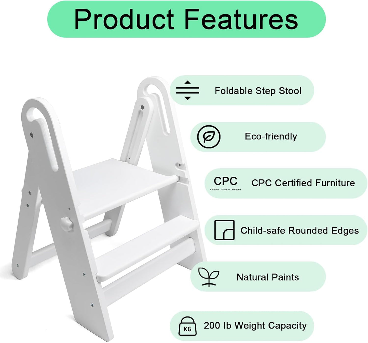 WOOD CITY Step Stool Foldable for Toddlers, Adjustable Kids Step Stool for Bathroom Sink Toilet Potty Training Stool with Handles Child Kitchen Counter Stool Helper Montessori Kitchen Stools