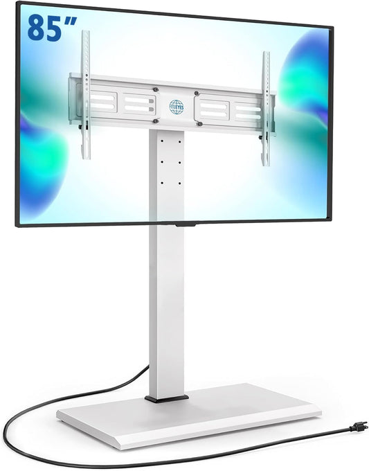 FITUEYES Iron Base Floor TV Stand with Power Strip, Tall TV Stand with Swivel Mount for 50-85 Inch Plasma Flat Panel or Curved Screen TVs Height Adjustable Wire Management MAX VESA 800x400 mm