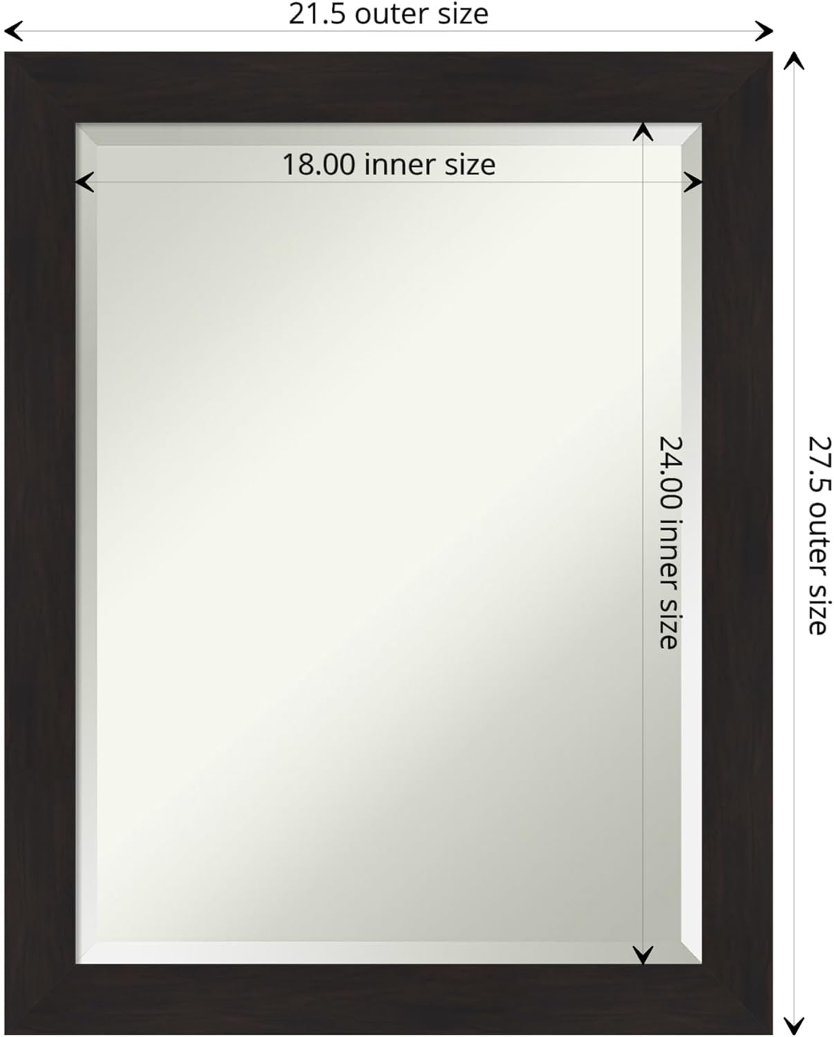 Amanti Art Brown Wall Mirror 28x22 Furniture Espresso Narrow Rectangle Bathroom Mirror for Wall Decor Living Room, Medium Casual Frame, Hangs Horizonally and Vertically, Bathroom Decor, Beveled Edge