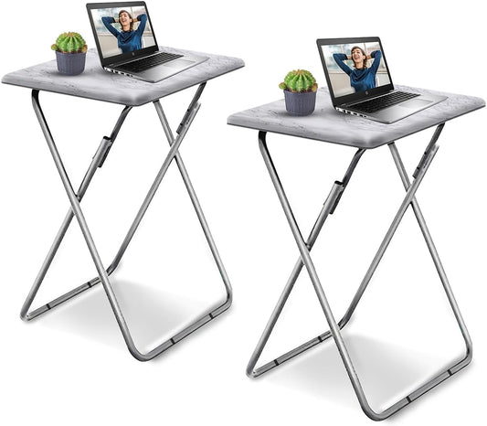 Garden 4 You TV Tray Table, Folding Dinner Tray With No Assembly Required, Sturdy Foldable Snack Eating Table for Living Room, 2PCS (White Marble)