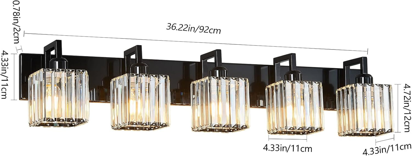 Modern Bathroom Vanity Light 5-Lights Plating Black Vanity Light Crystal Wall Light Bathroom Light Fixtures