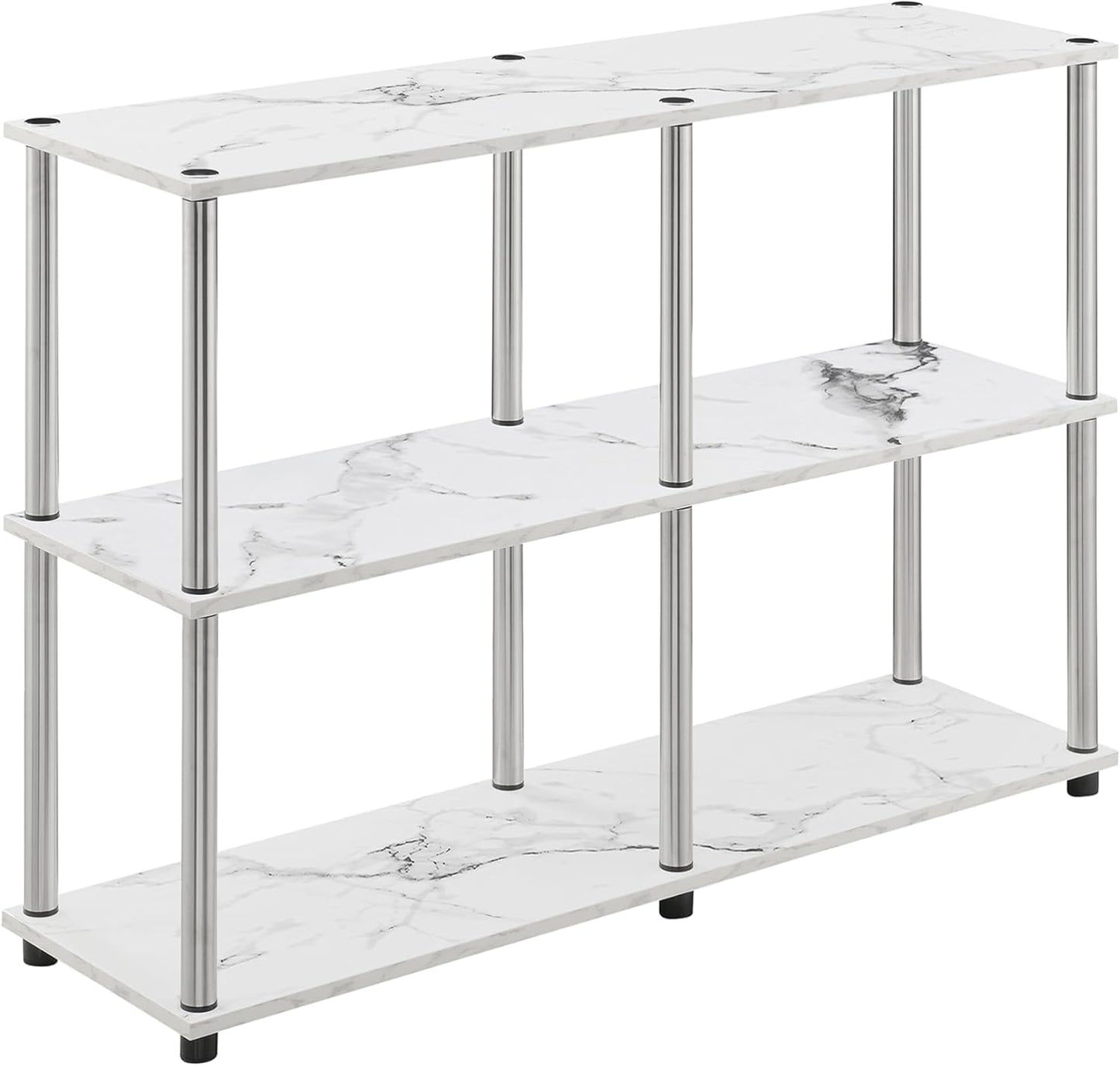 Convenience Concepts Designs2Go No Tools 3 Tier Wide Console Table 42" - Modern Accent with Shelves for TV Media Center, Office Desk Extension, Entryway Display, & Home Storage, White Faux Marble