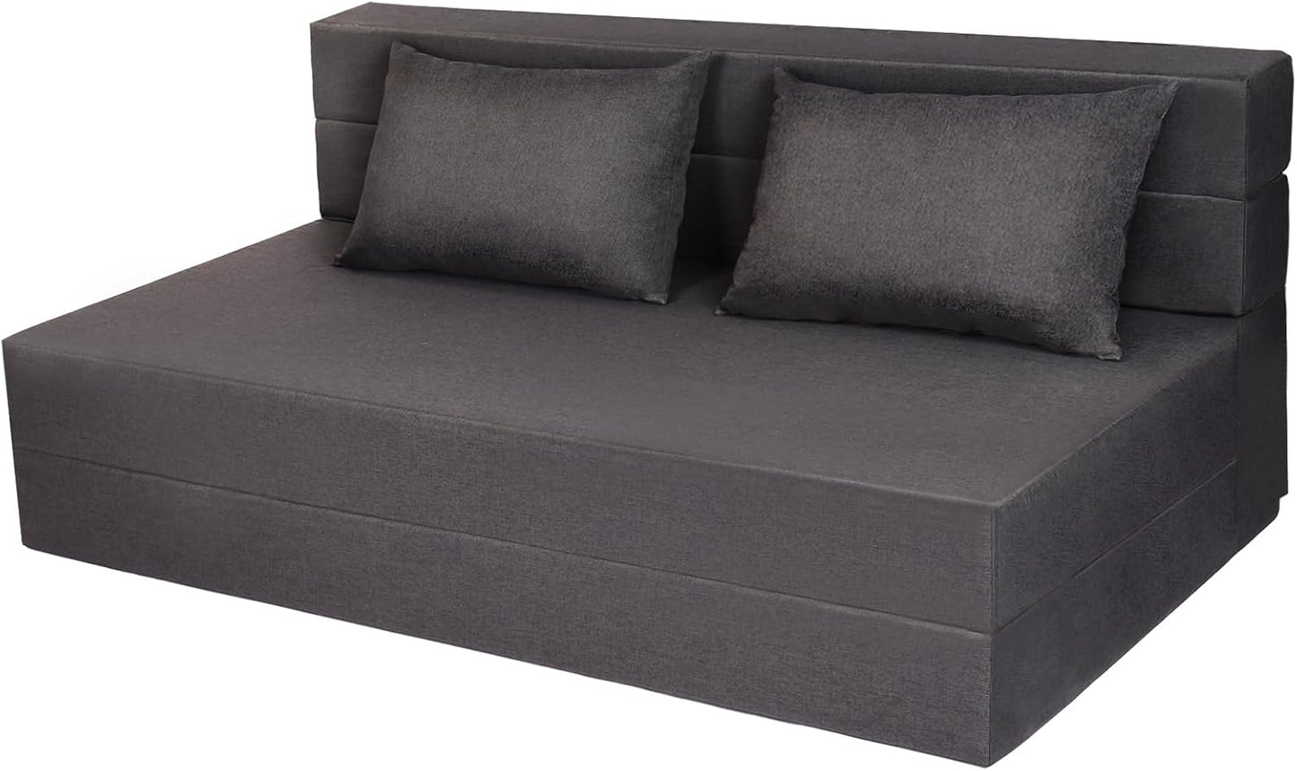 Folding Sofa Bed, Foldable Bed Sleeper Chair with Pillow, Convertible Sofa Bed with Washable Cover, Fold Out Couch,Futon Couch for Living Room, Dorm, Guest Room, Queen Size, Dark Grey