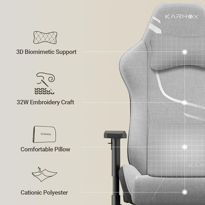 KORNOX Gaming Chair Fabric Ergonomic for Adults, Office Chair High Back,Desk Chair Racing,Task Chair Cloth Adjustable Swivel,Game Chair with Headrest and Lumbar Support for Teens,Silver Grey
