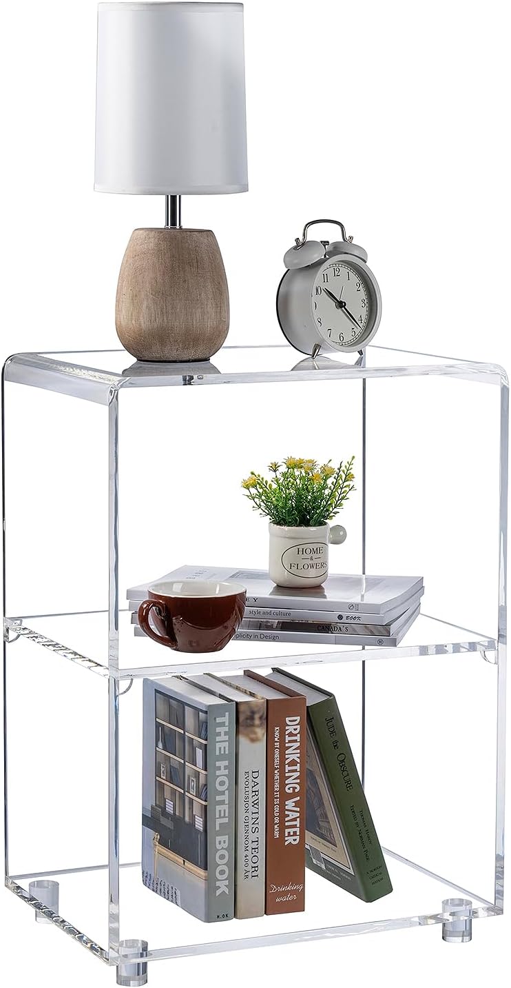 MyGift 3 Tier Clear Acrylic Table, Accent Furniture for Living Room, Bedroom Clear Nightstand Side End Tables