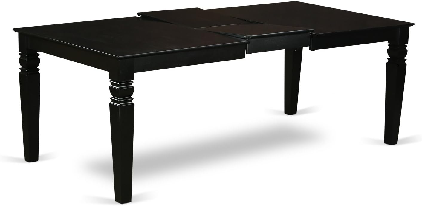 East West Furniture LGKE7-BLK-LC 7 Piece Modern Dining Table Set Consist of a Rectangle Wooden Table with Butterfly Leaf and 6 Faux Leather Dining Room Chairs, 42x84 Inch, Black