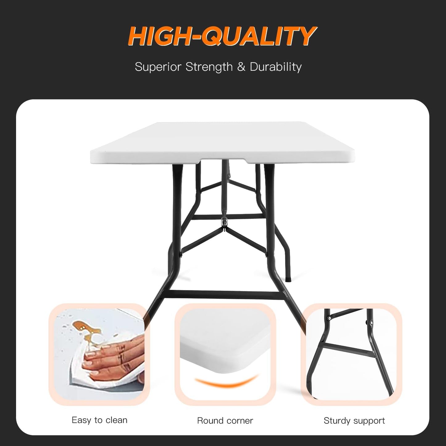 BestOffice 8FT Picnic Table Folding Table Camping Table Plastic Table Fold Up Table Lock for Party Event,White