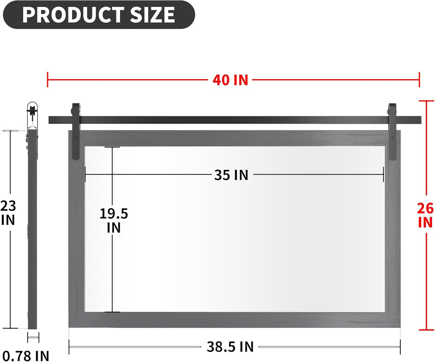 PAIHOME Large Gray Wall Mirror, Farmhouse Horizontal Rustic Square Bathroom Mirror for Wood Framed Vanity Mirrors, Barn Door Style Decor Living Room Entryway Bedroom 40x26INCH, Grey