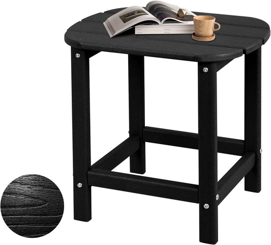Hdpe Outdoor Adirondack Side Table, Wooden Textured, Set for Patio, Garden, Porch, Pool Composite Patio, Backyard, Bathroom and Indoor, Maintenance & Weather Resistant(Black)