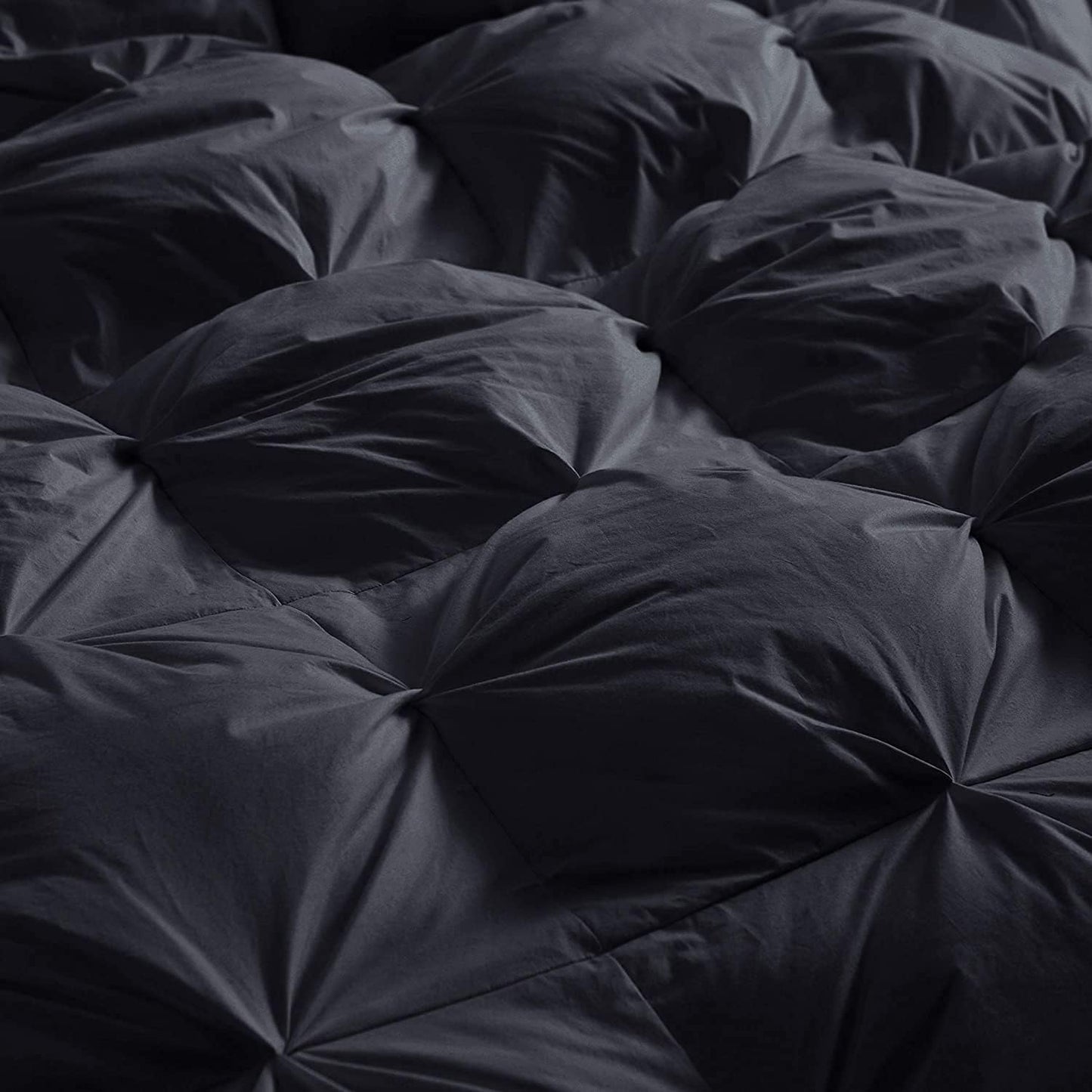 Luxurious All-Season Goose Down Feather Fiber Comforter Oversize Queen Duvet Insert (98x98), Exquisite Pinch Pleat Design- Black, Premium Baffle Box, 100% Egyptian Cotton Cover, 70 oz. Fill Weight