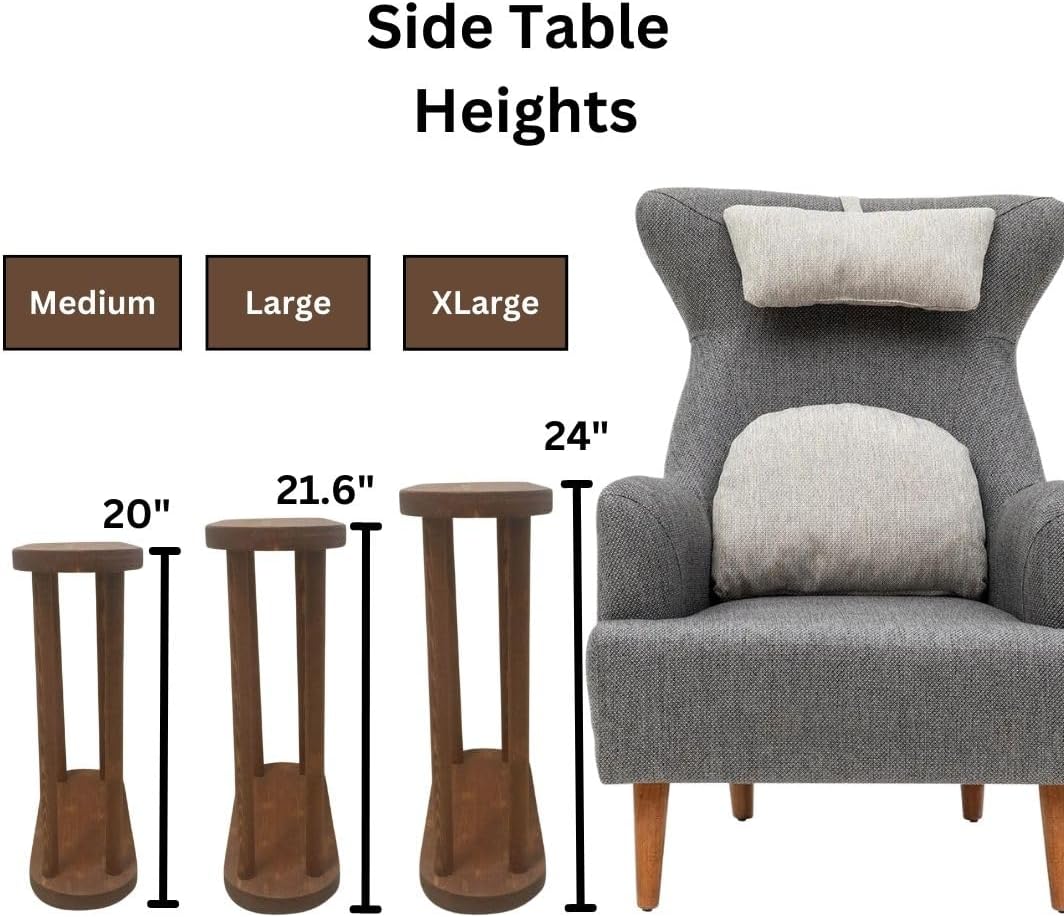 Oval Solid Wood Narrow Side Table, Slim Small Pedestal Coffee Table for Living Room, Modern Minimalist Design for Small Spaces, Recliner Drink Table (Dark Walnut, Large)