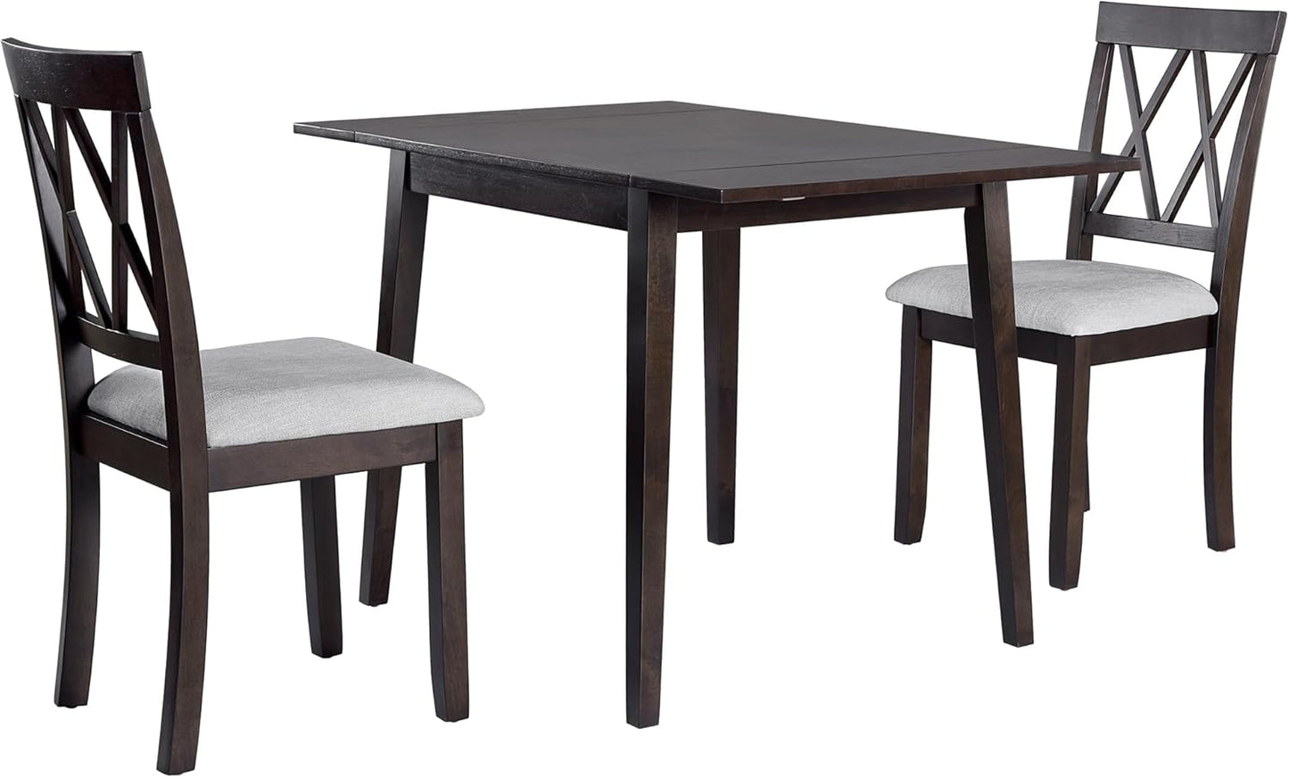 Merax Farmhouse Wooden Dining Set of 3, 45.6 inch Extendable Kitchen Table with Drop Leaf, 2 Chairs with Backrest for Small Space, Easy Assemble Espresso