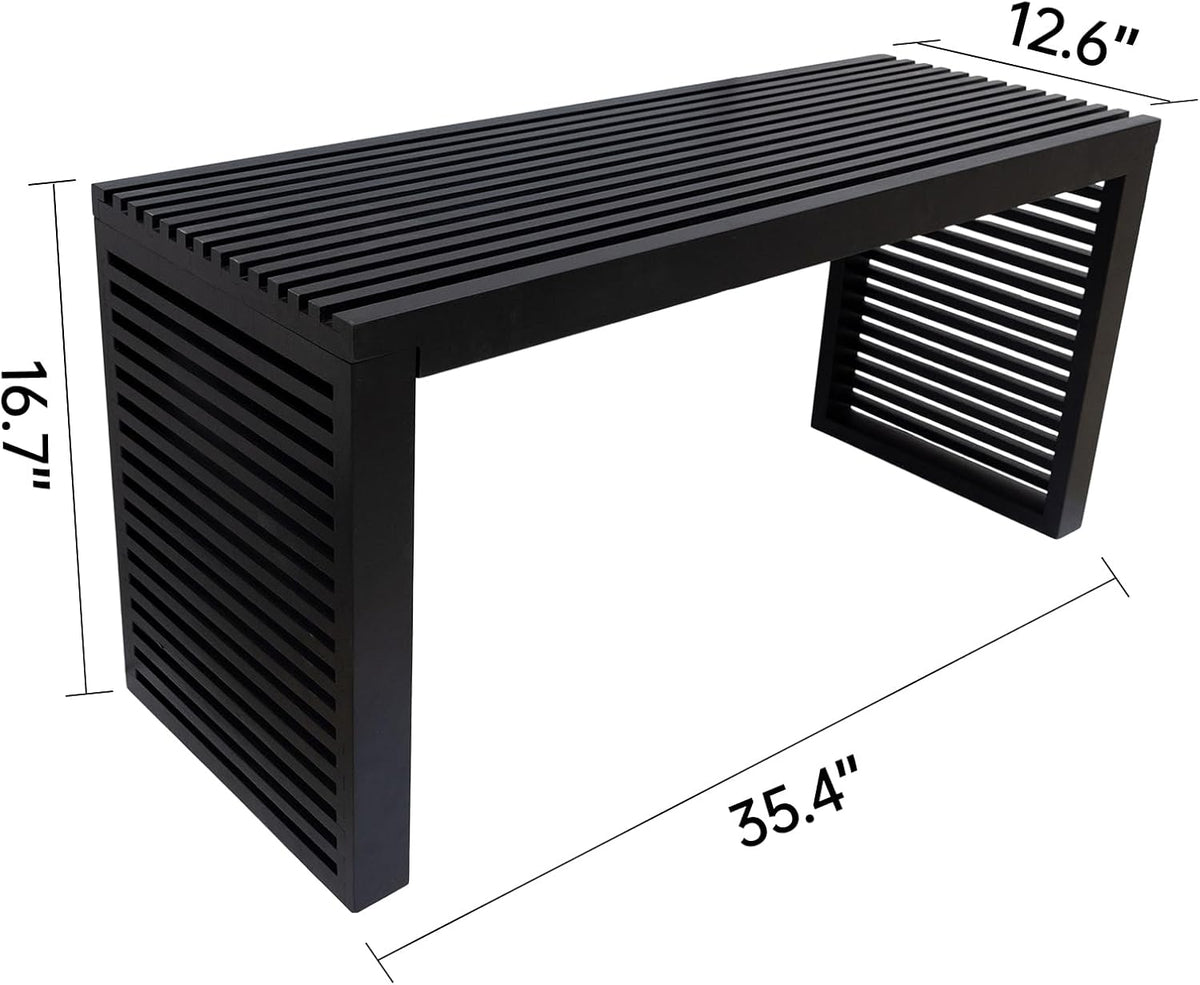 Bamboo Dining Bench, 35 inch Entryway Bench, Indoor Kitchen Table Bench for Entryway Dining Room Living Room Bedroom End of Bed-Black