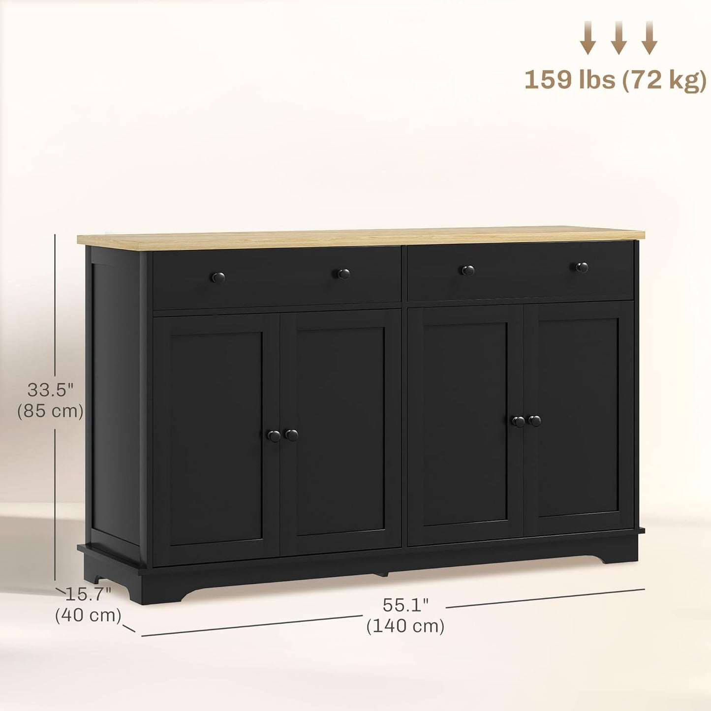 HOMCOM Sideboard Buffet Cabinet with Storage, 55" Modern Kitchen Cabinet with 4 Doors, 2 Drawers and 2 Adjustable Shelves, Coffee Bar, Black