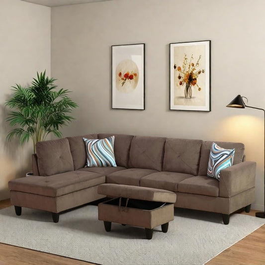 NAYSAYE L Shaped Couch, Modular Sectional Couch with Ottoman Storage, Modern Lounge Sofa Convertible Sectional Couches for Living Room, Apartment, Brown