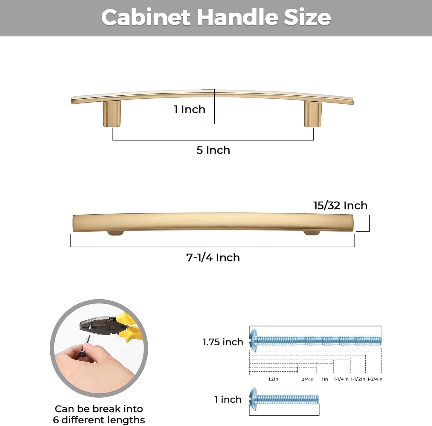 25 Pack Cabinet Handles 5" Hole Center - Curved Cabinet Pulls Champagne Bronze Drawer Pulls for Kitchen Cupboard Solid Handles for Dresser Drawer Arch Closet Hardware