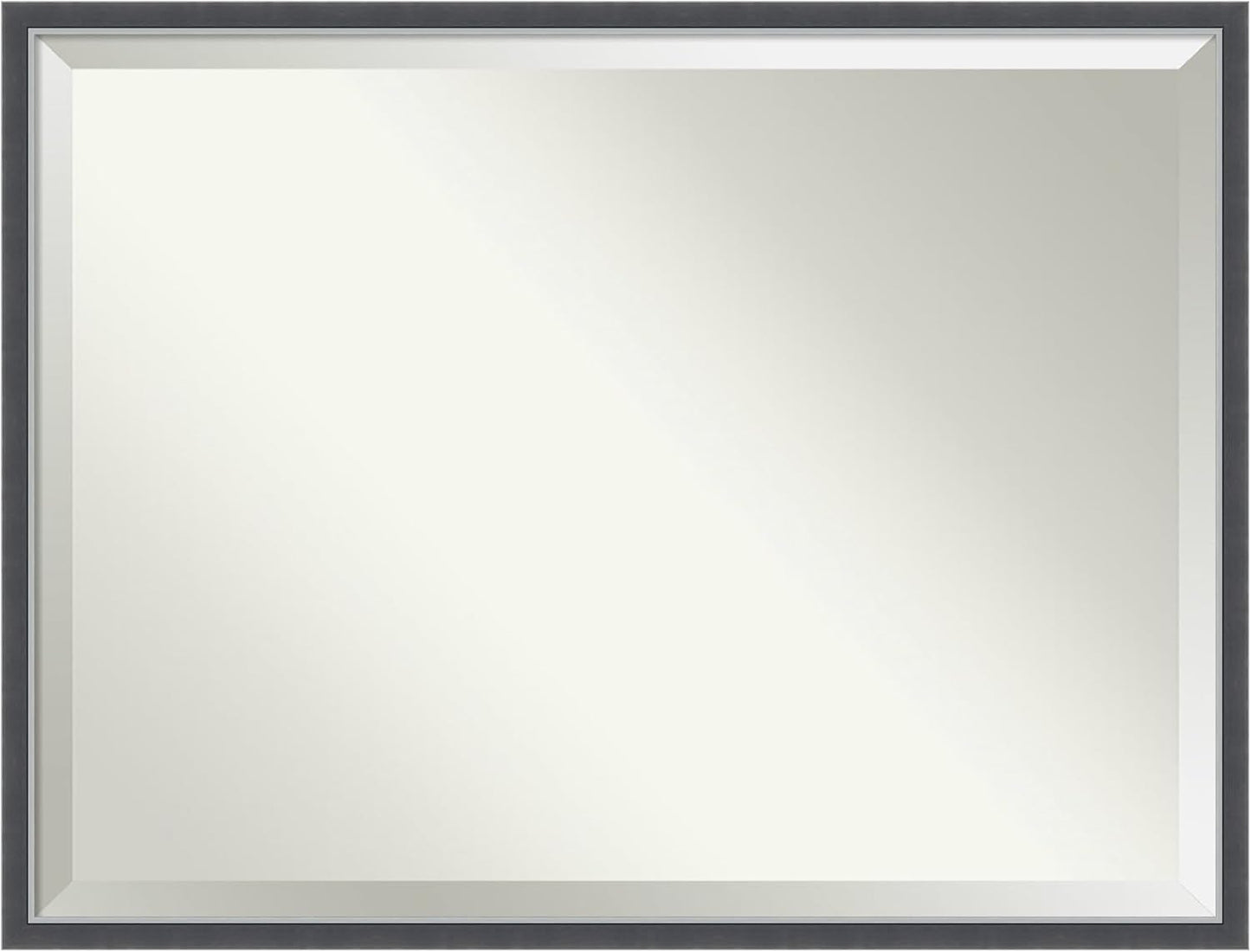 Amanti Art Black Bathroom Mirror for Over Sink, 32x42 Eva Black Silver Thin Rectangle Vanity Mirror, X-Large Modern Frame, Hangs Horizonally and Vertically, Bathroom Wall Decor, Beveled Edge