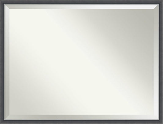 Amanti Art Black Bathroom Mirror for Over Sink, 32x42 Eva Black Silver Thin Rectangle Vanity Mirror, X-Large Modern Frame, Hangs Horizonally and Vertically, Bathroom Wall Decor, Beveled Edge