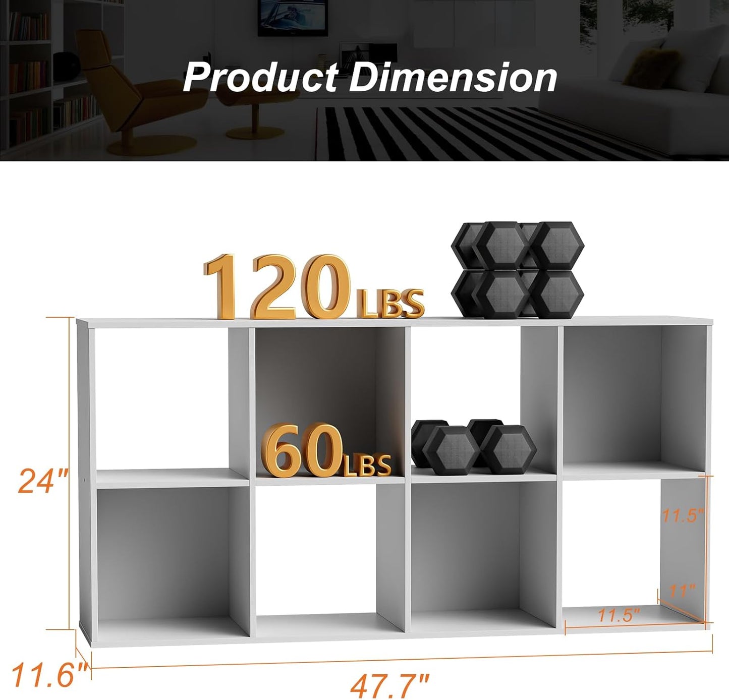 Sweetcrispy 8 Cube Storage Organizer - Open Cube Bookshelf with 4 Removable Back Panels, Display Storage Bookcase for Living Room, Bedroom, Entrance Hall, Home Office，47.7" L×11.6" W×24" H, Beige
