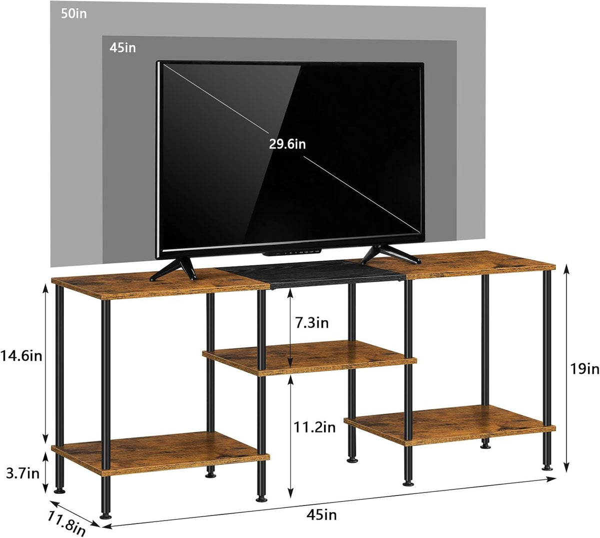 50 inch TV Stand for Bedroom Rustic Brown TV Entertainment Center with Storage 3 Tier TV Table Stand for Living Room TV Console Table for 50 43 40 32 inch TV