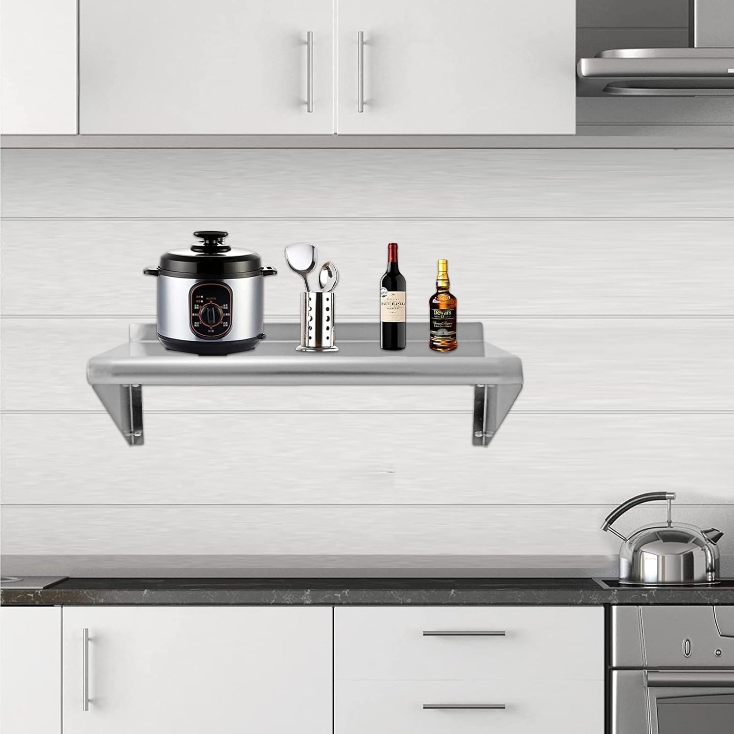 12''x24'' - 2PACKS Wall Mounted Stainless Steel Shelf NSF Commercial Metal Wall Mount Floating Shelving for Kitchen, Restaurant, Food Truck,Garage,Home&Hotel