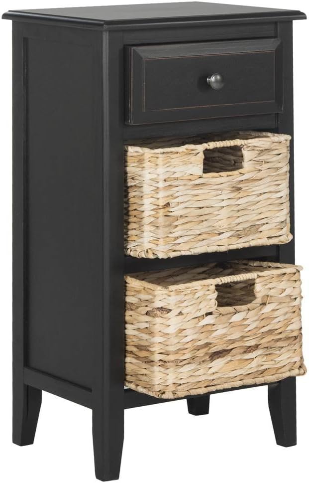 Safavieh Home Collection Everly Drawer Distressed Black 1-Drawer 2 Removable Baskets Side Table