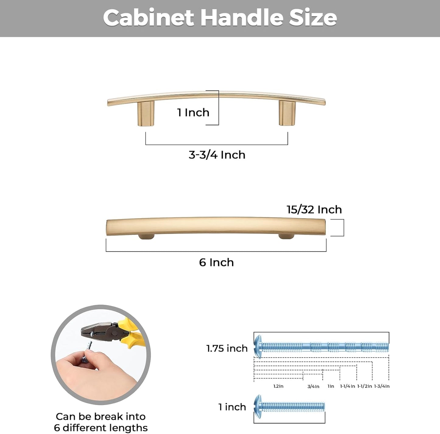 15 Pack Cabinet Handles 3.75" Hole Center - Curved Cabinet Pulls Champagne Bronze Drawer Pulls for Kitchen Cupboard Solid Handles for Dresser Drawer Arch Closet Hardware